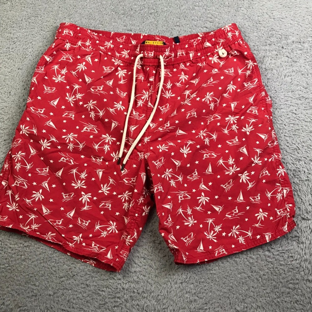 Polo Ralph Lauren Swim Trunks Mens L Red Sailing Water Ski Print 7" Lined Shorts
